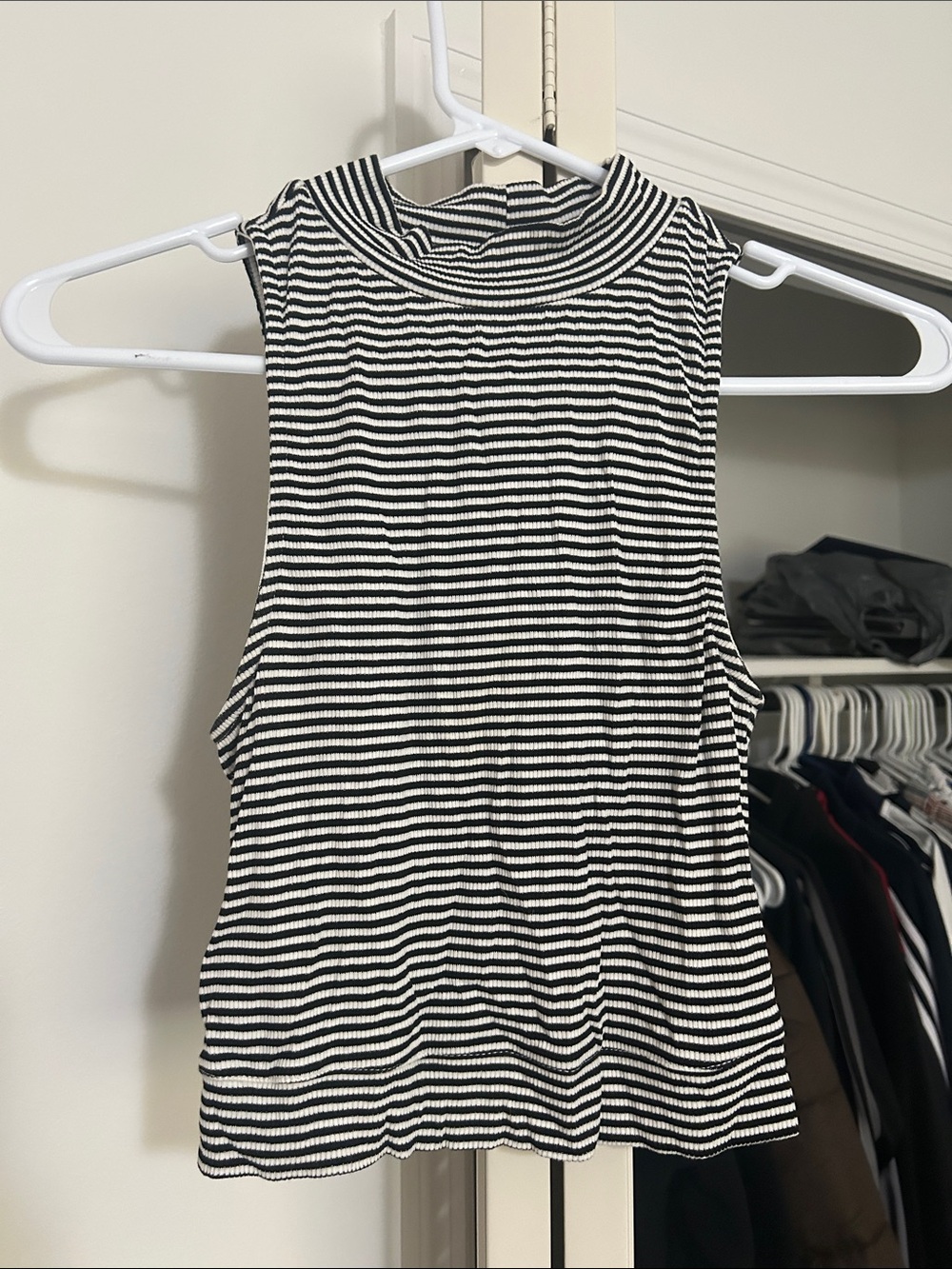 Forever 21 Black & White Striped Mock Neck Tank Top